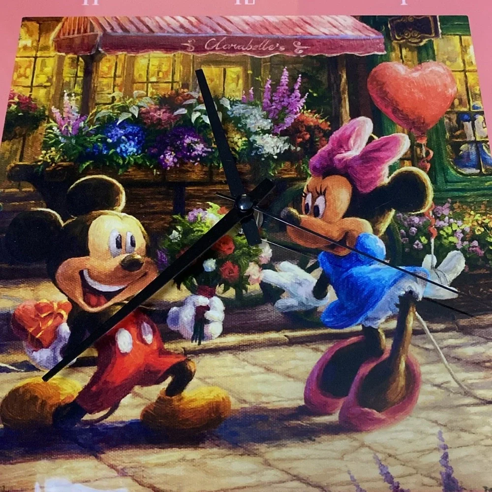 Disney Mickey & Minnie Sweetheart Cafe Thomas Kinkade Studios Glass Wall Clock